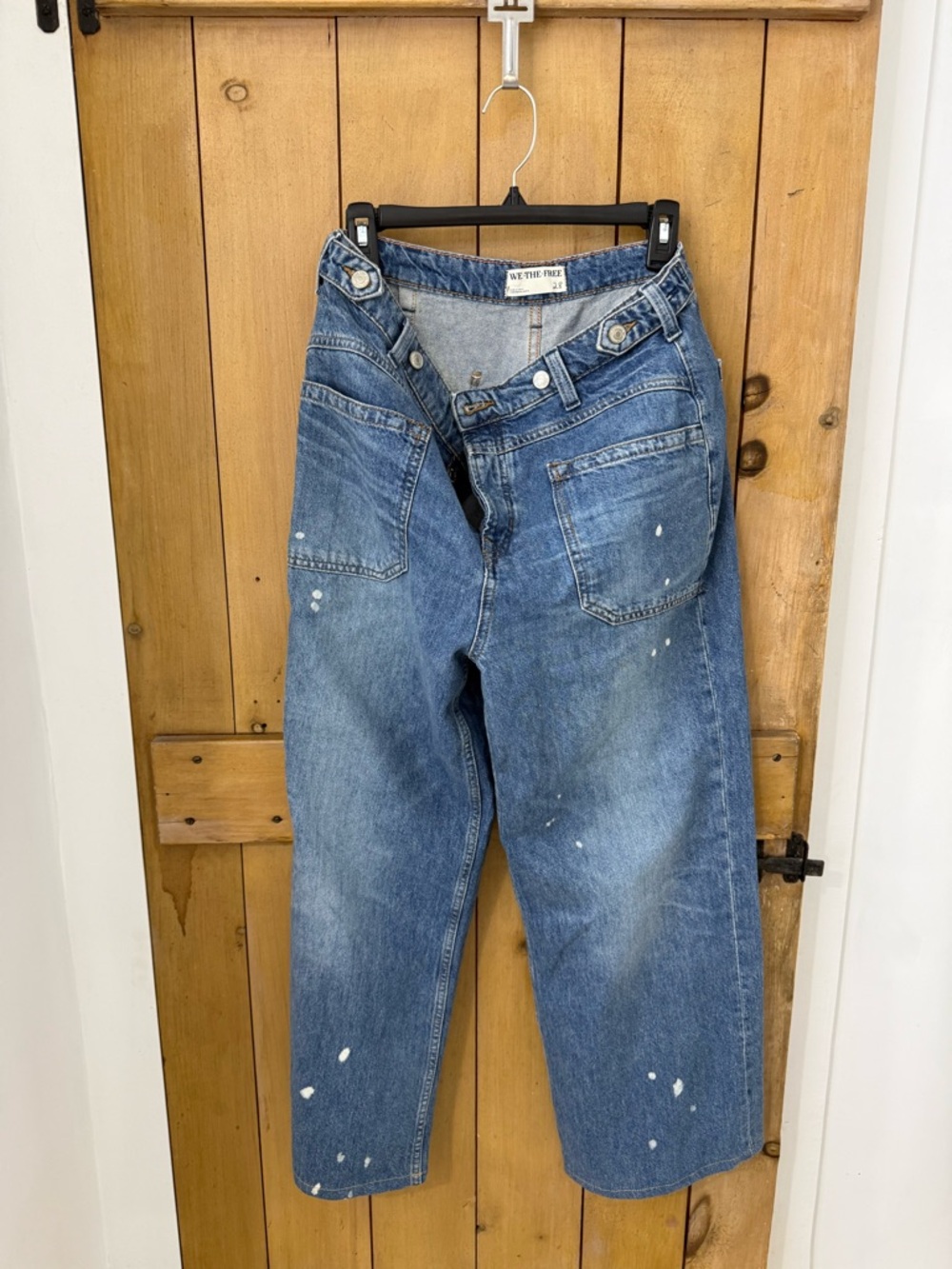 We the Free Blue Painter-Style Wide Leg Barrel Jeans